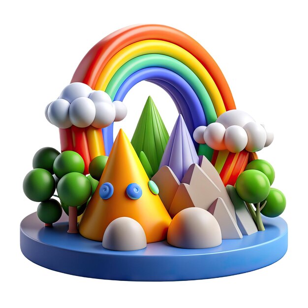 Photo colorful 3d illustration with moon rainbow and game elements