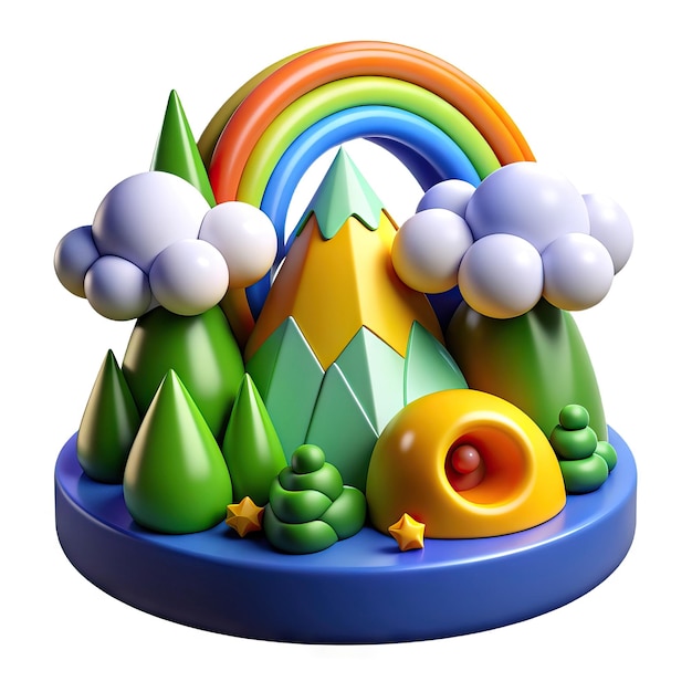 Photo colorful 3d illustration with moon rainbow and game elements
