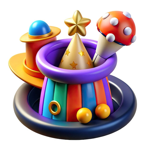 Foto illustrazione 3d colorata con arcobaleno lunare ed elementi di gioco