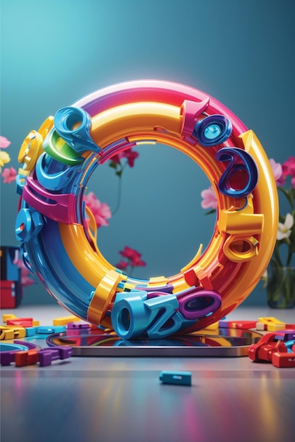 Photo a colorful 3d illustration of the year 2024