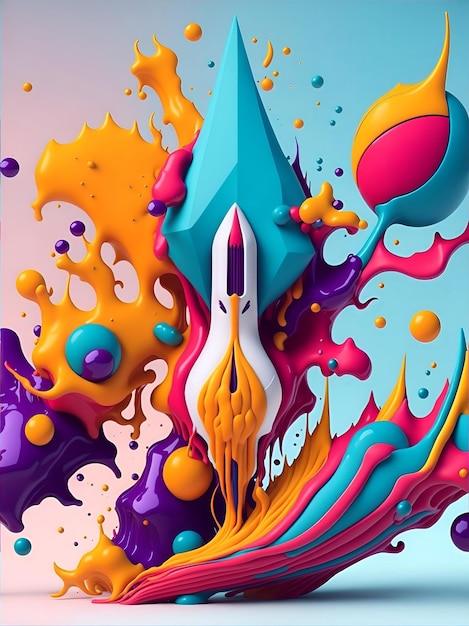 Colorful 3d liquid posters with abstract shapes splash