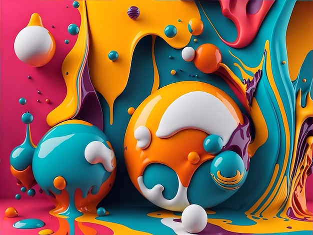 Colorful 3d liquid posters with abstract shapes splash