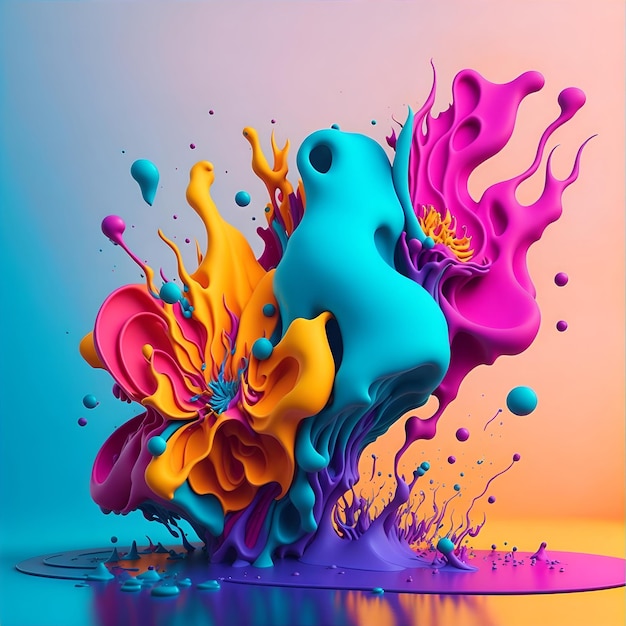 Colorful 3d liquid posters with balloon shapes splash