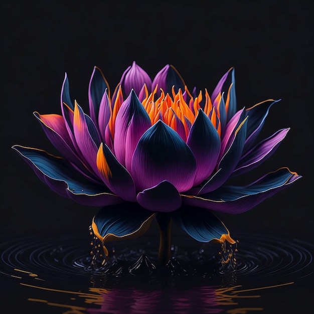 3D ロータスの花を水で描いたベクトルイラスト
