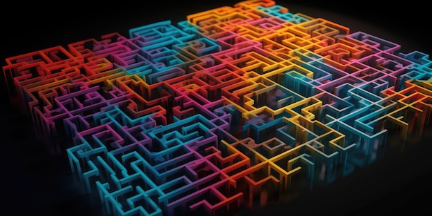 A colorful 3D maze The path or route to solving problems