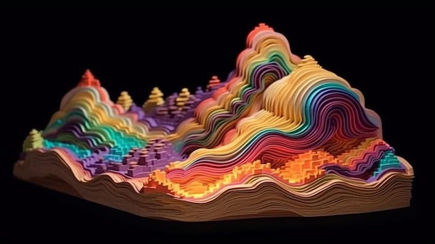 Photo a colorful 3d model of a mountain.