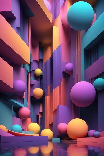 Colorful 3d objects abstract and creative background vertical composition