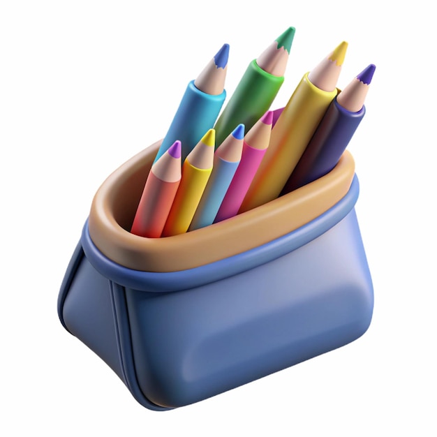 colorful 3d pencil case with assorted pencils for art and school