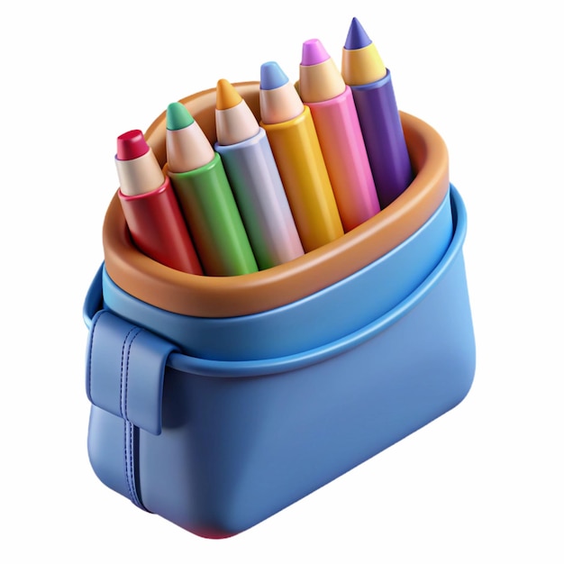 colorful 3d pencil case with assorted pencils for art and school