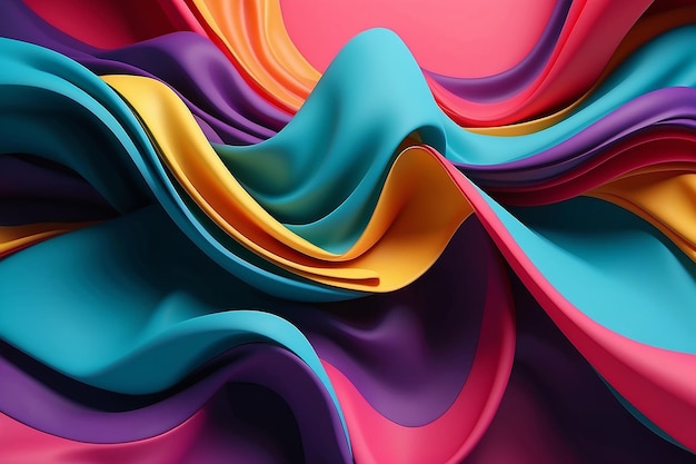 Colorful 3D Render Abstract Wavy Layers for Modern Wallpaper