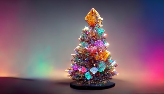 colorful 3d render of crystals on a christmas tree