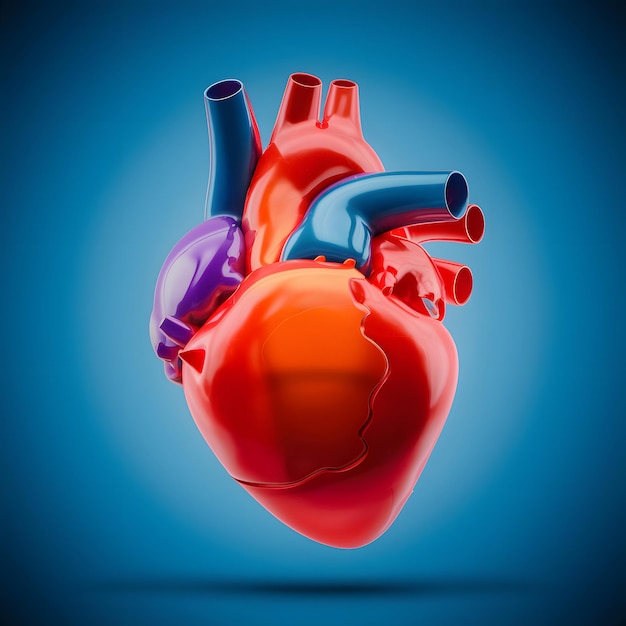 Colorful 3D rendering of a heart on blue background photo representing vitality and emotion For Soc