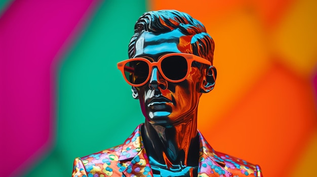 Photo colorful 3d rendering of men with sunglasses in pop art style