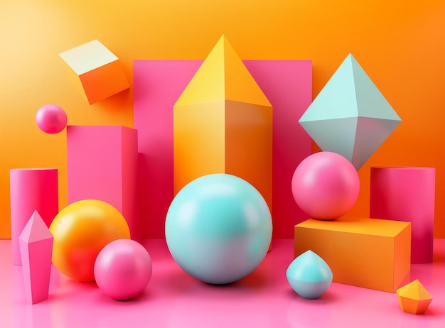 Photo colorful 3d shapes on a pink and orange background