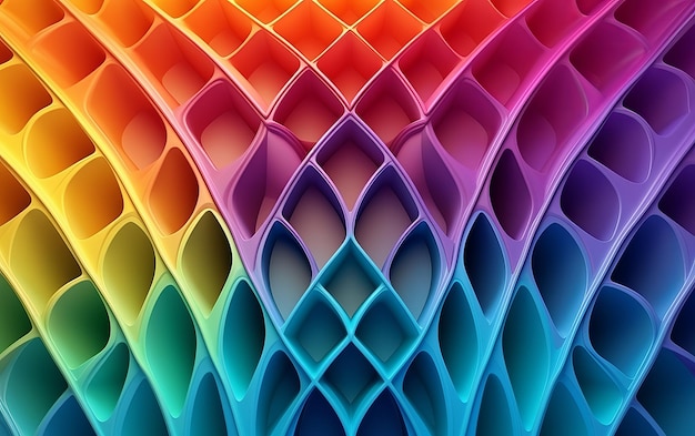 A colorful 3d structure of a rainbow colored material