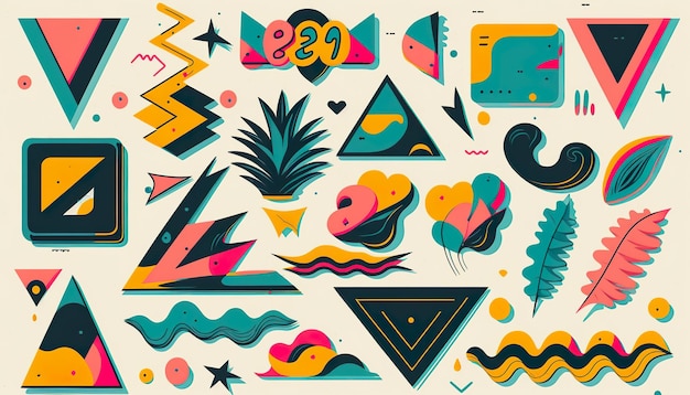 Colorful 90s style geometric shape background Creative illustration Ai Generate