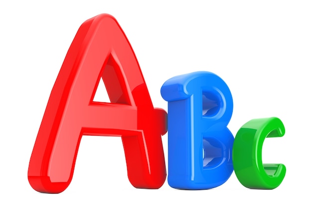 Фото Красочный знак обучения языку abc на белой предпосылке. 3d рендеринг