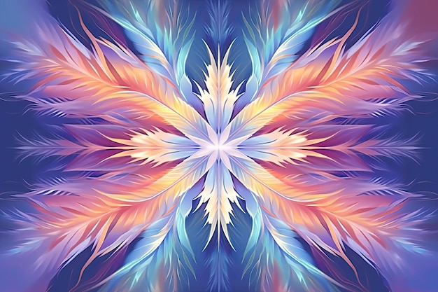 A colorful abstract art with a pattern of leaves and flowers.