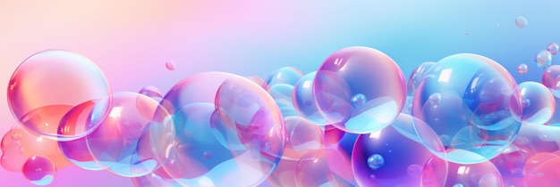 Colorful abstract backdrop glossy floating soap bubbles create whimsical atmosphere of copy space