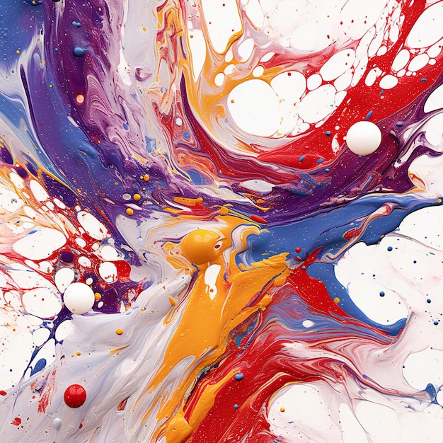 Colorful abstract background of acrylic paints in blue red and white colors