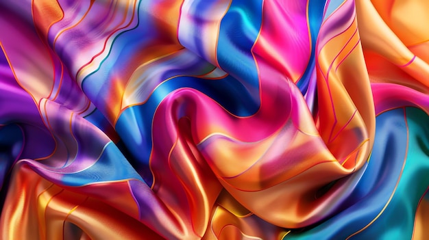 Photo colorful abstract background holographic crumpled fabric with bright neon colors