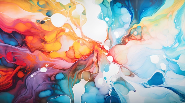 Фото Красочный абстрактный фон с акриловыми красками и каплями воды
