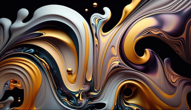 A colorful abstract background with a black background and a gold and blue swirls.