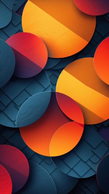 a colorful abstract background with circular shapes and a gradient of orange blue and yellow