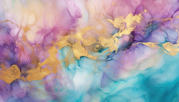 A colorful abstract background with gold and blue paint splashing in the middle.