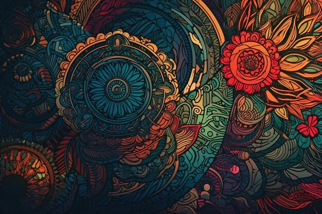 Colorful abstract background with mandalas Handdrawn illustration