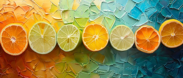 写真 オレンジとレモンのスライスでカラフルな抽象的な背景