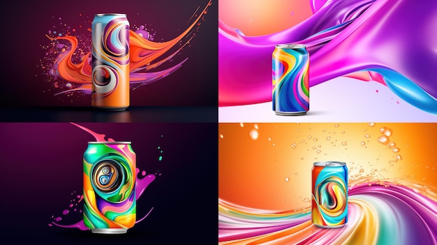 Colorful abstract background with a single aluminum can