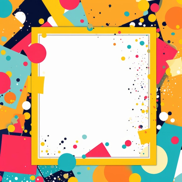 Photo colorful abstract background with square frame and confetti