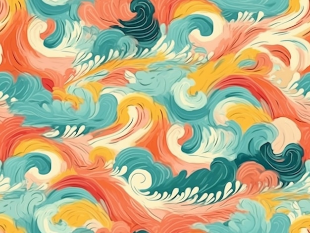 A colorful abstract background with waves and clouds generative ai