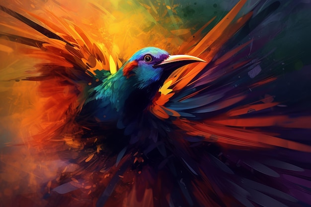 Красочное абстрактное птичье перо Генерация Ai