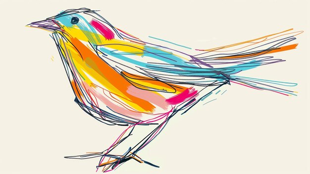 写真 カラフルな抽象的な鳥 現代美術の絵画 アクリル画 キャンバスに手描き