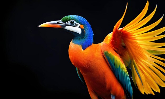 Colorful abstract bird of paradise on a black background