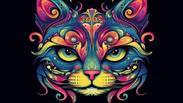 Foto testa di gatto astratta colorata nello stile di un'illustrazione piatta