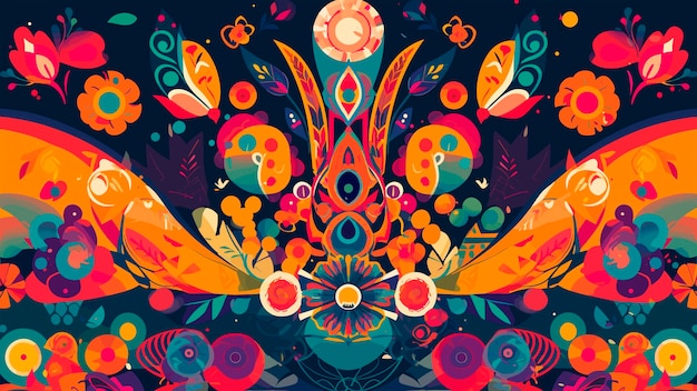 A colorful abstract design with bold and vibrant colors and shapes