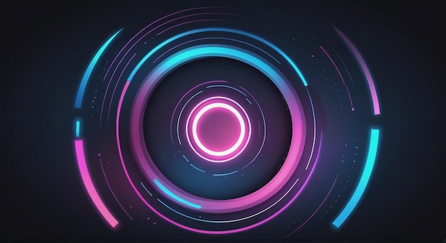 a colorful abstract design with a circle of light and a black background