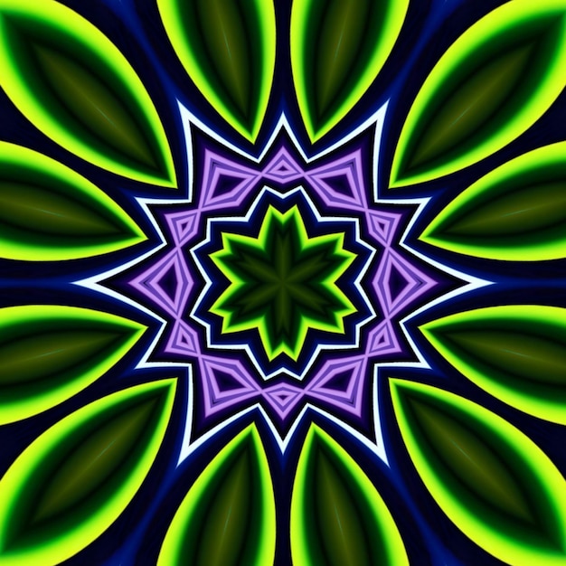 A colorful abstract design with a green star in the center.