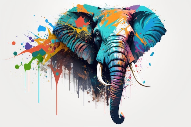 Colorful abstract elephant head design on a white background