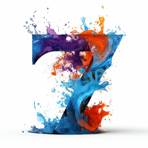 Photo colorful abstract expression of number seven on white background