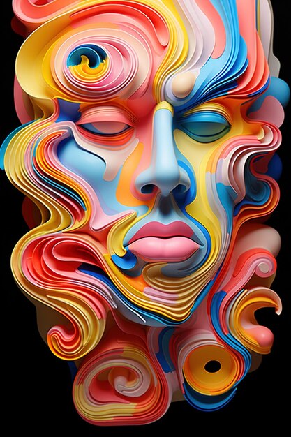 красочное абстрактное лицо женщины с различными цветами на нем