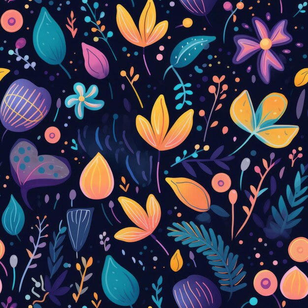 Colorful abstract floral shapes on dark background ai generated