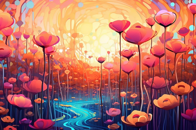 Colorful abstract flower meadow illustration