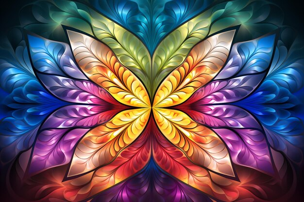 Colorful abstract fractal pattern stained glass ornament symmetry background