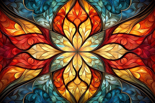 Colorful abstract fractal pattern stained glass ornament symmetry background