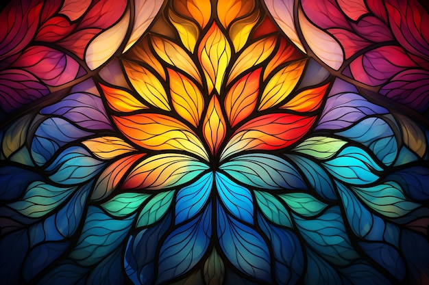 Красочный абстрактный фрактальный узор витраж орнамент симметрия фон