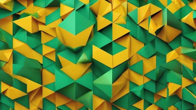 Colorful abstract geometric yellow triangle shape on green background